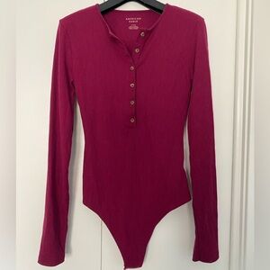 American Eagle Ribbed Long Sleeve Henley Button Down Bodysuit